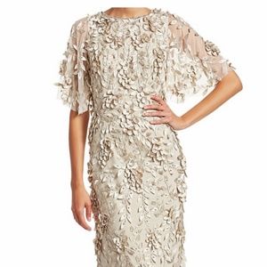 THEIA Embellished Flutter-Sleeve Tulle Gown